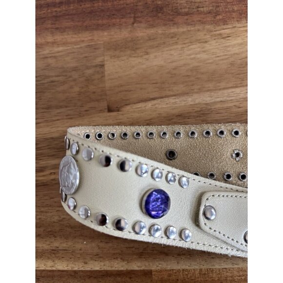 Vintage Boho Leather Belt FAUX STONES coin‎ Festival Boho Gypsy Western Cowgirl main image 8